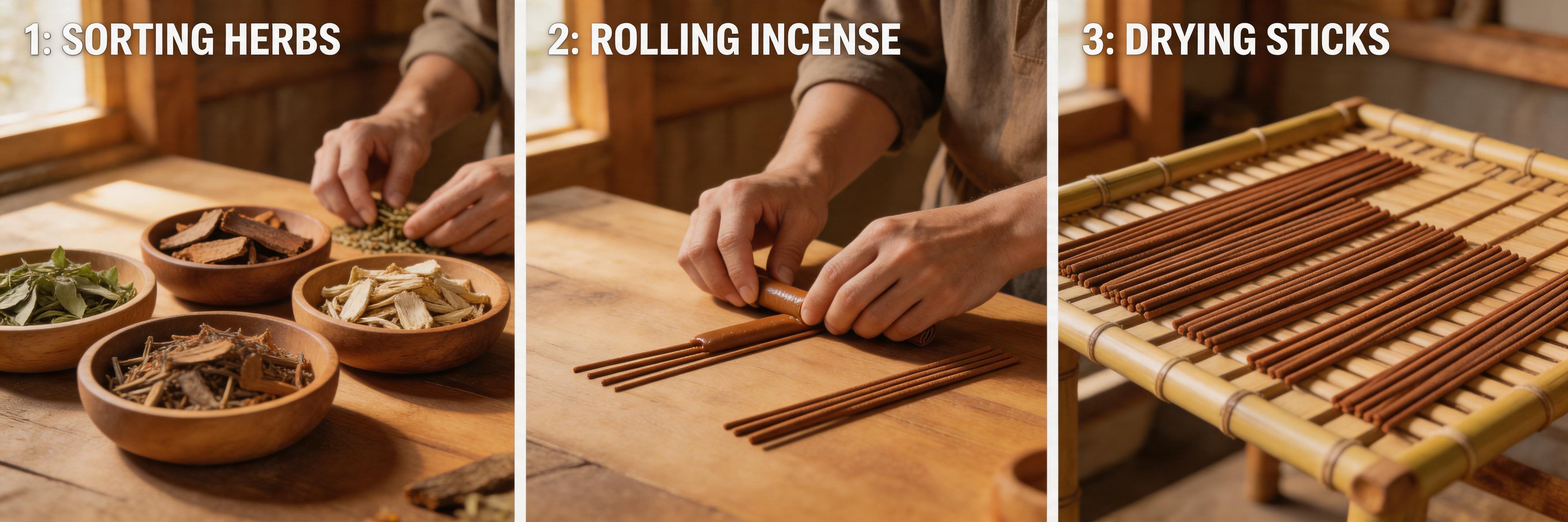 藏式手工线香制作流程与原料细节