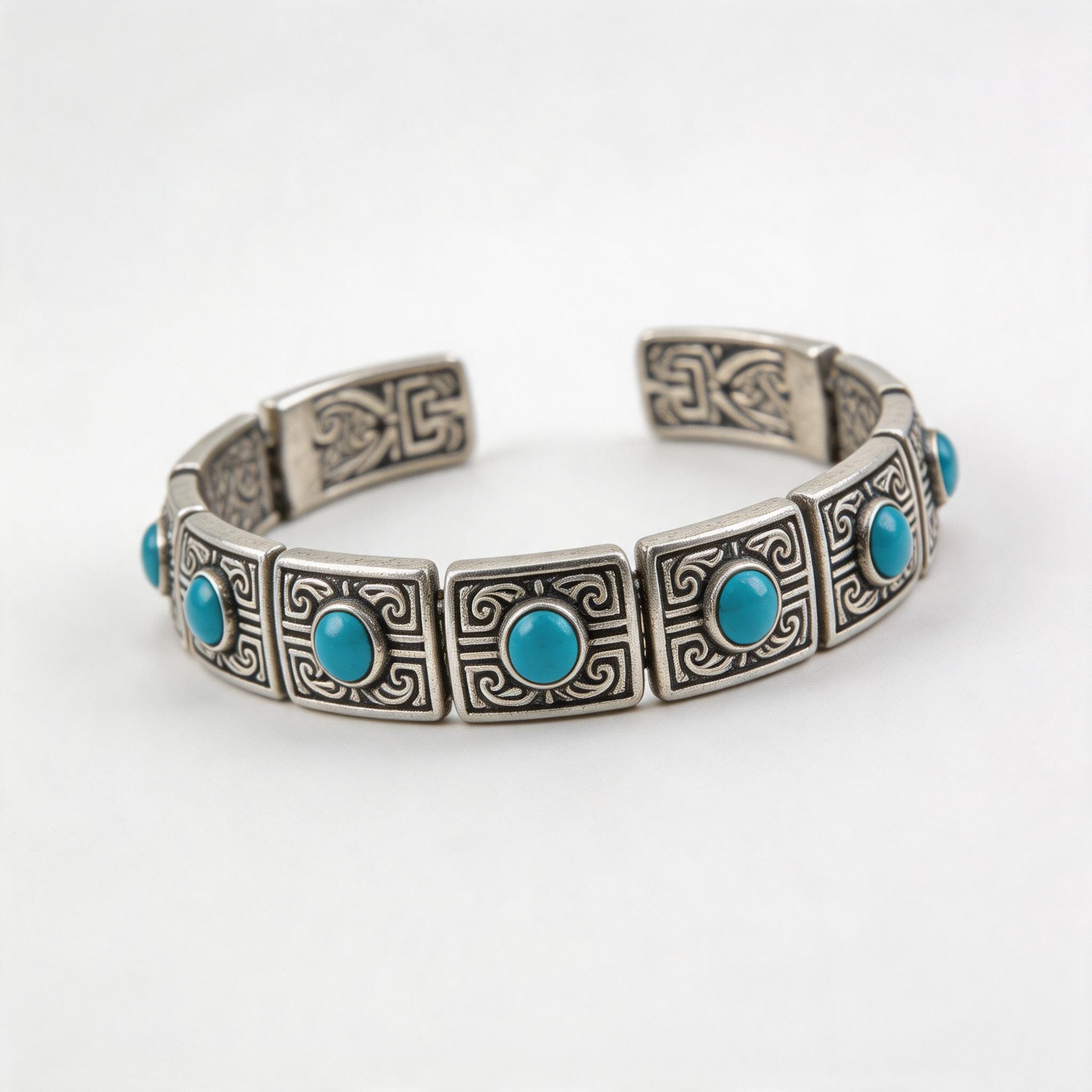 Tibetan Silver Turquoise Bracelet product image showing 925藏银、天然西藏绿松石 and Please refer to the product description and inquiry confirmation for final details.