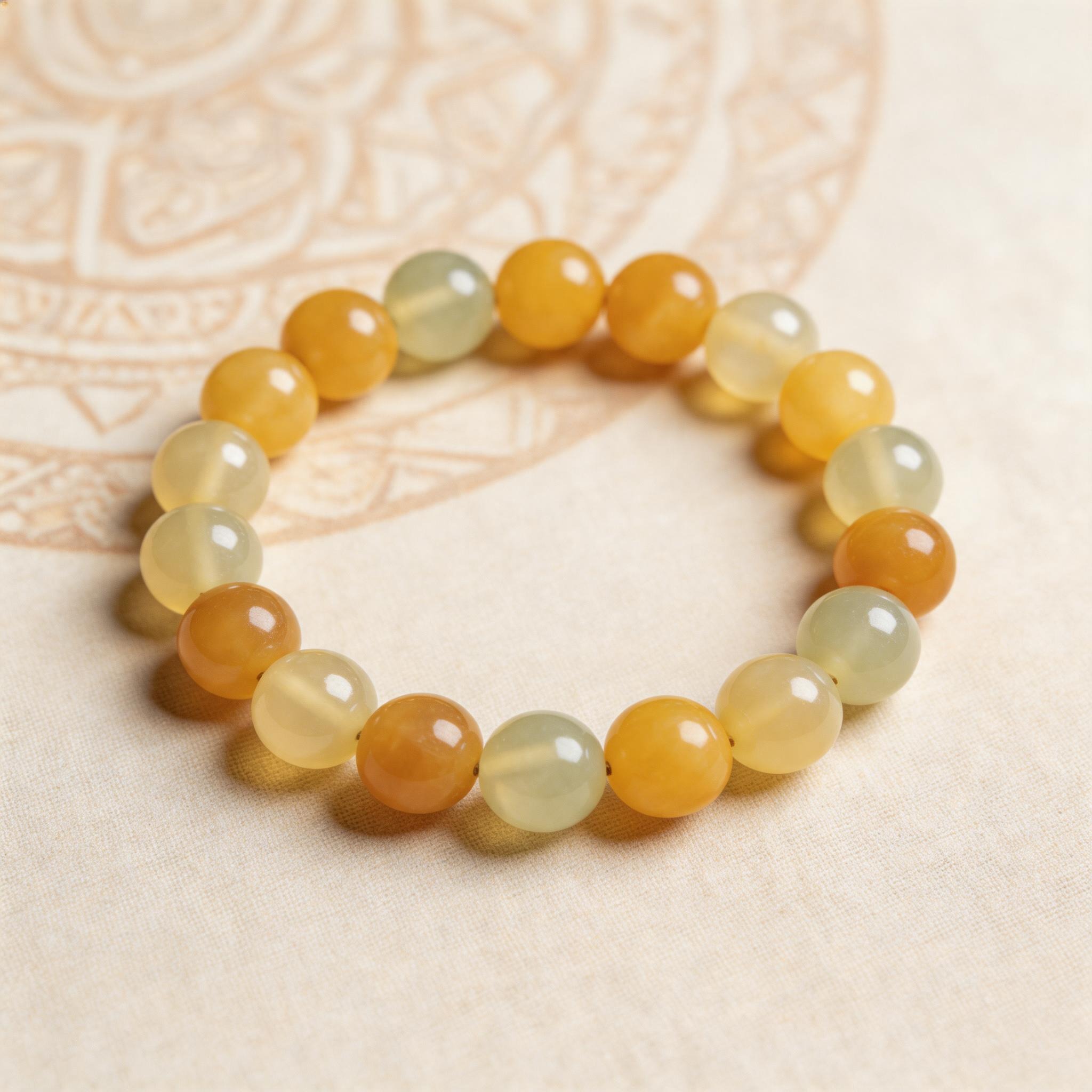 Yellow and Pale Green Agate Bracelet product image showing Natural Stone (Agate/Chalcedony) and Please refer to the product description and inquiry confirmation for final details.