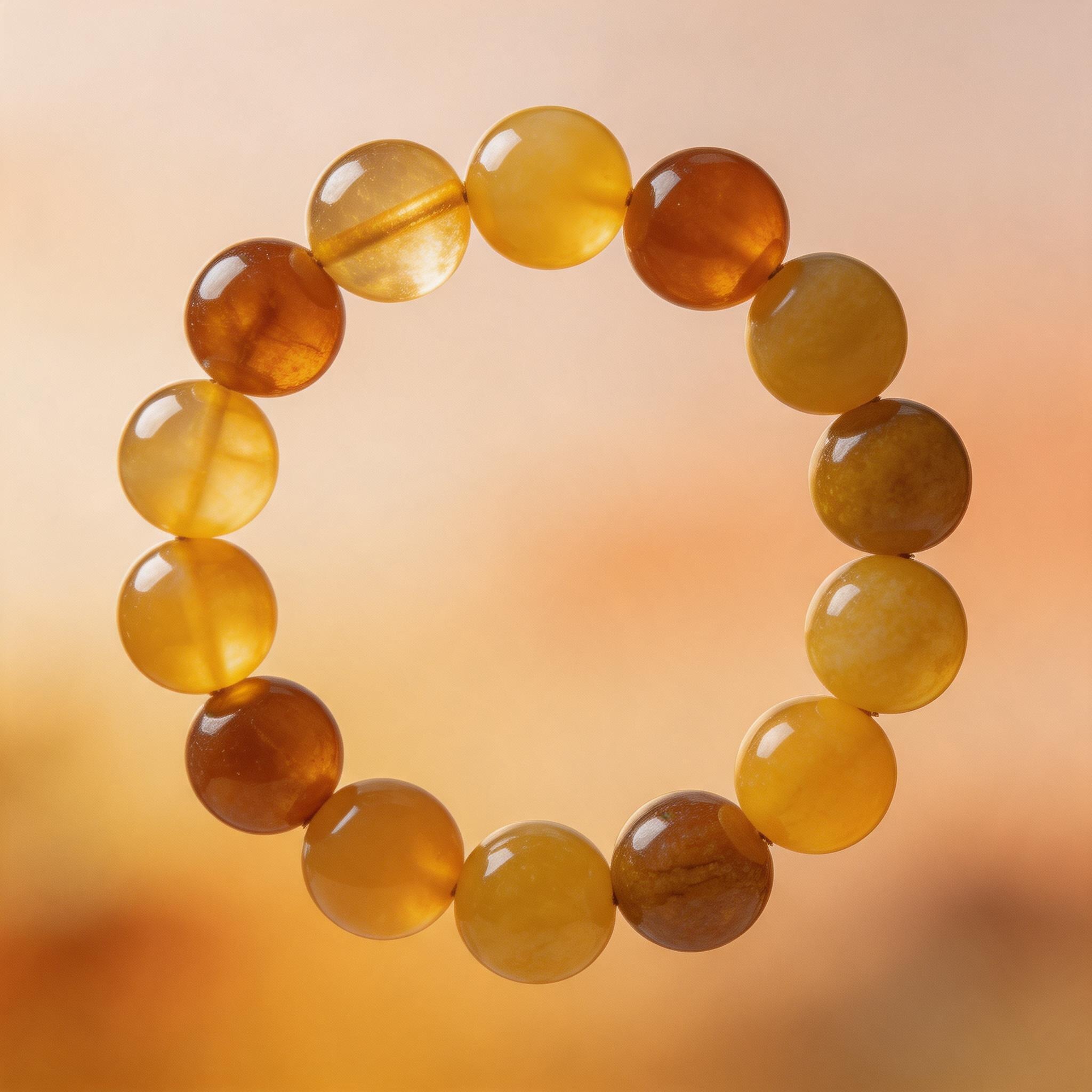 Amber Round Bead Bracelet product image showing Amber / Honey Stone and Polished