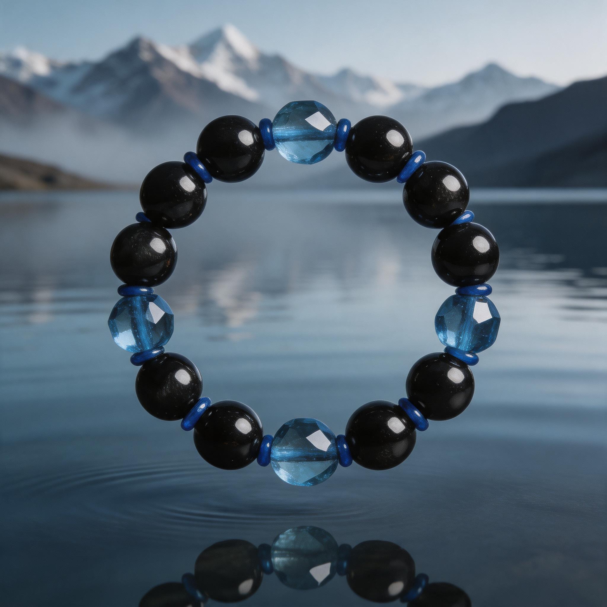 Black and Blue Faceted Stone Bracelet product image showing Black stone, Blue faceted stone and Please refer to the product description and inquiry confirmation for final details.