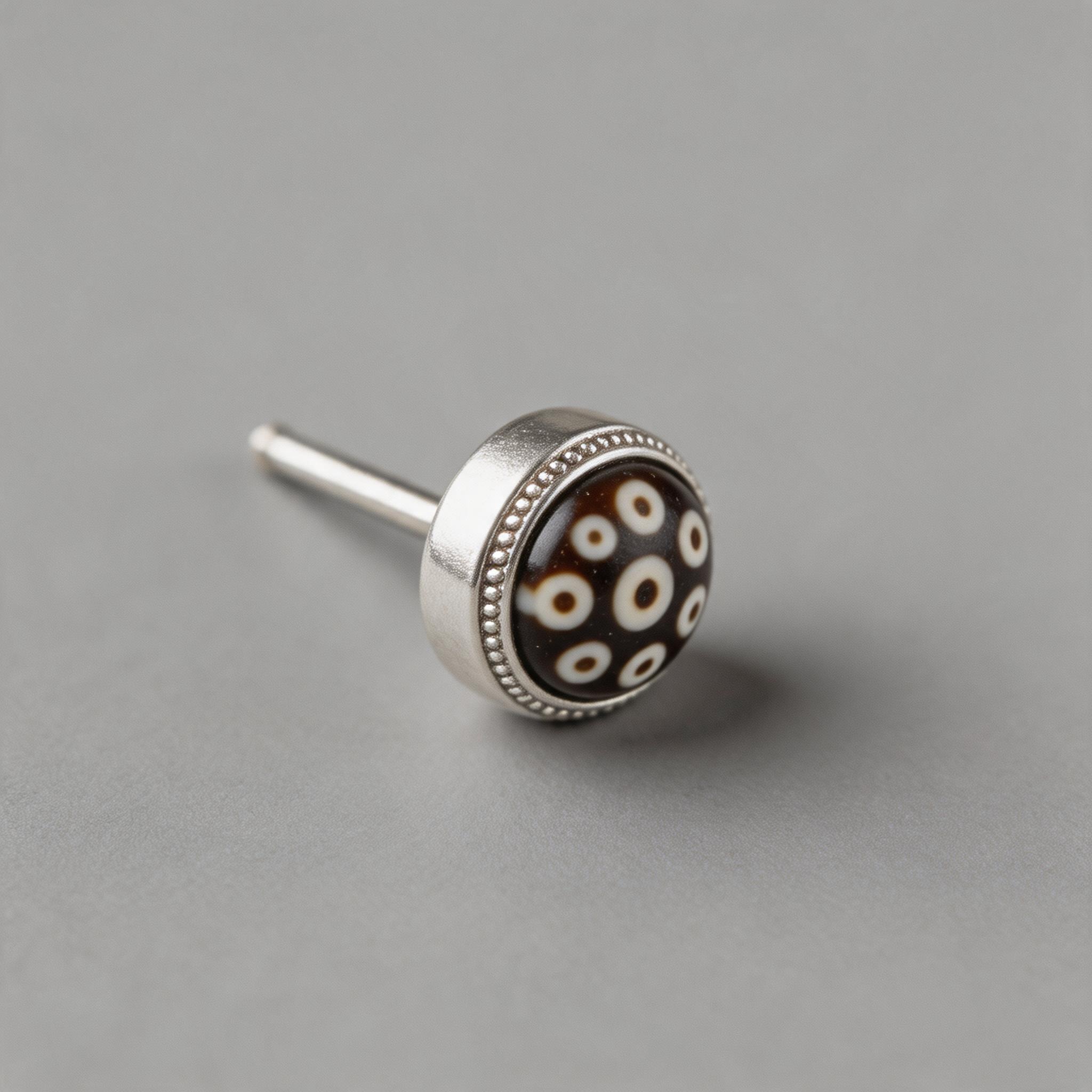 Nine-Eyes Dzi Bead Silver Ear Studs product image showing Please refer to the product description and inquiry confirmation for final details. and Please refer to the product description and inquiry confirmation for final details.