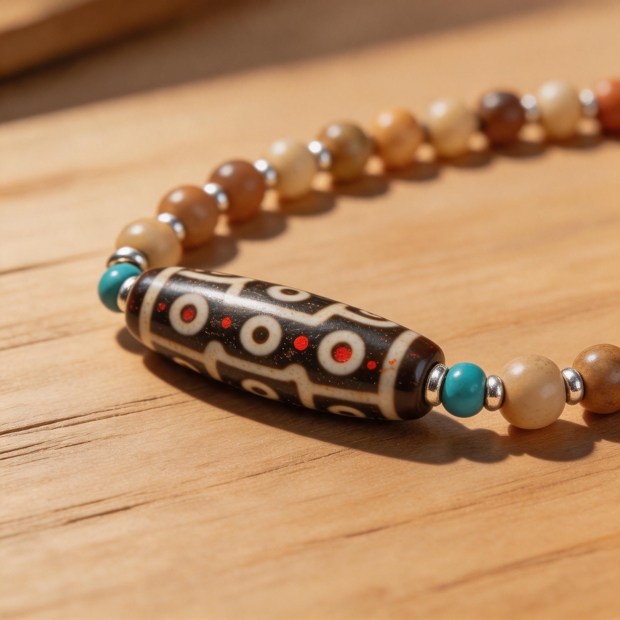 Nine-Eyes Dzi Bead Necklace product image showing unknown and unknown