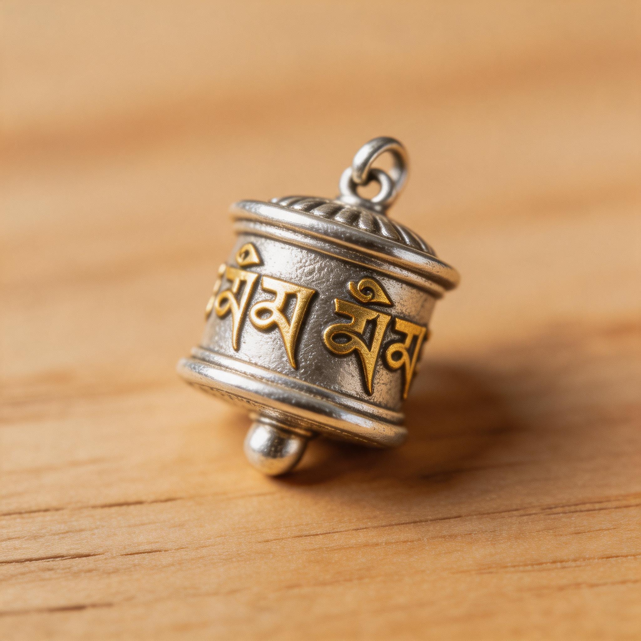 Nepali Silver Prayer Wheel Pendant product image showing unknown and unknown