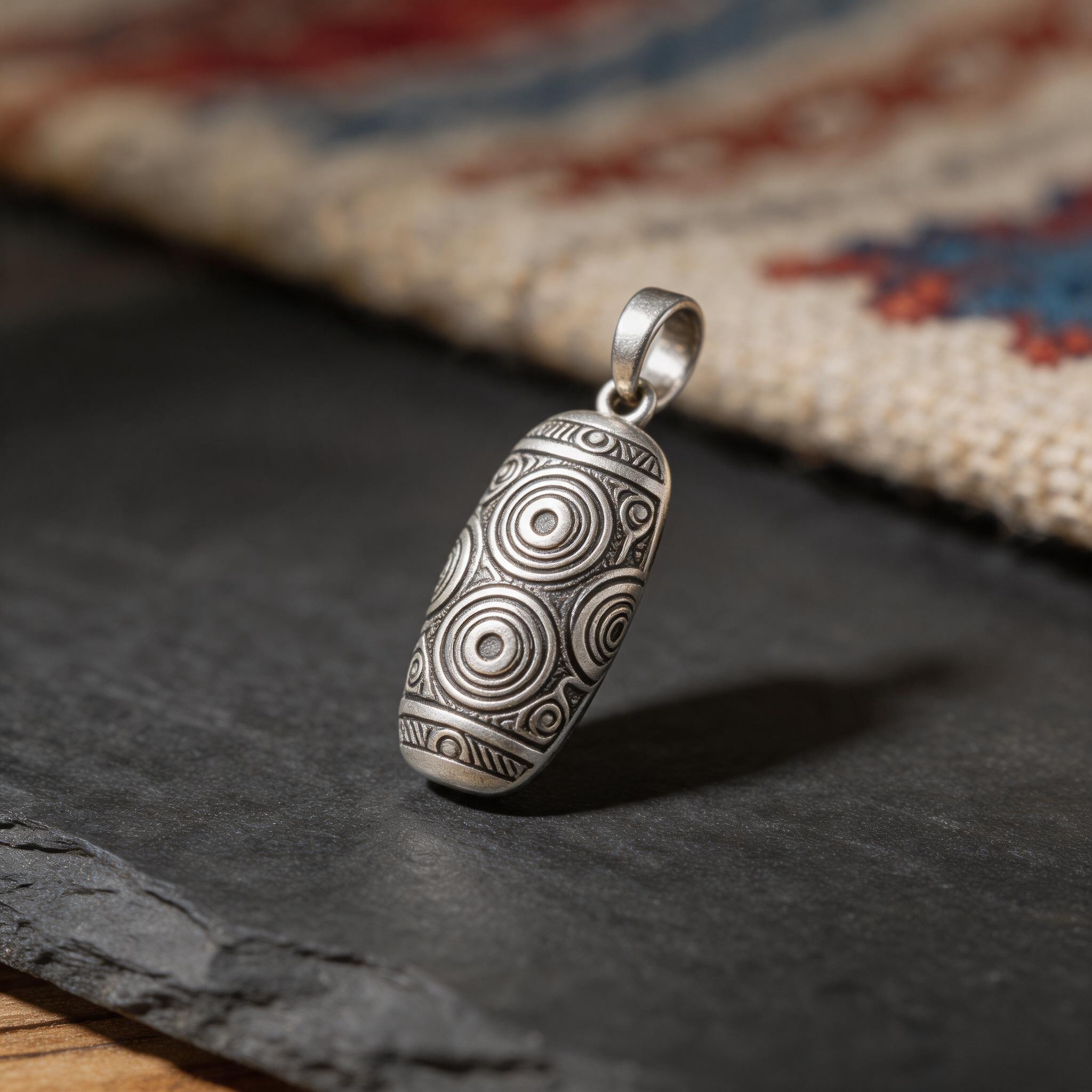 Dzi Pattern Tibetan Silver Pendant product image showing unknown and unknown
