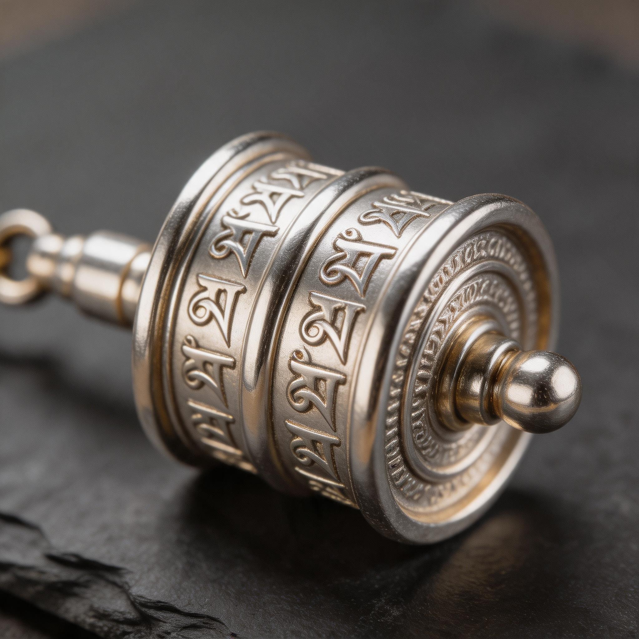 Tibetan Style Prayer Wheel Silver Pendant product image showing Silver-tone Metal and Engraved