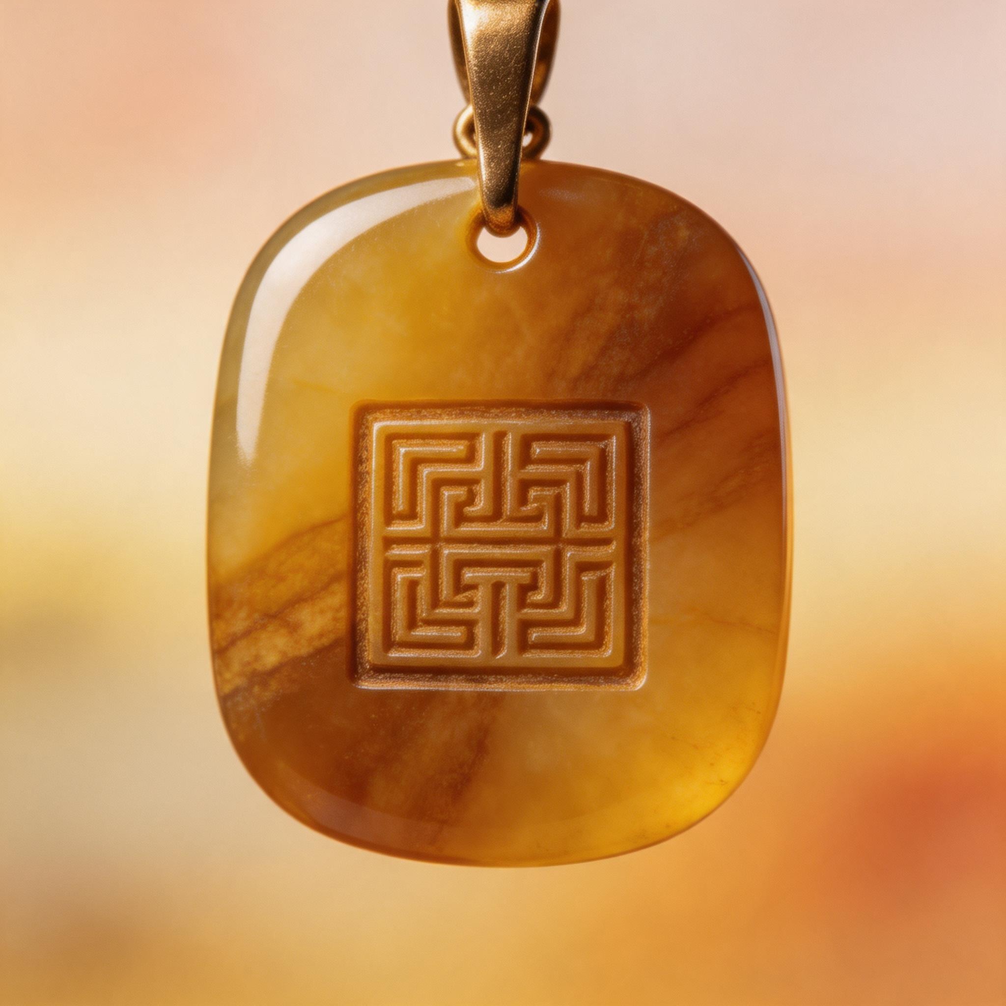 Yellow Agate-style Geometric Pendant product image showing Yellow Translucent Stone & Gold-tone Metal Bail and Stone Polishing and Carving