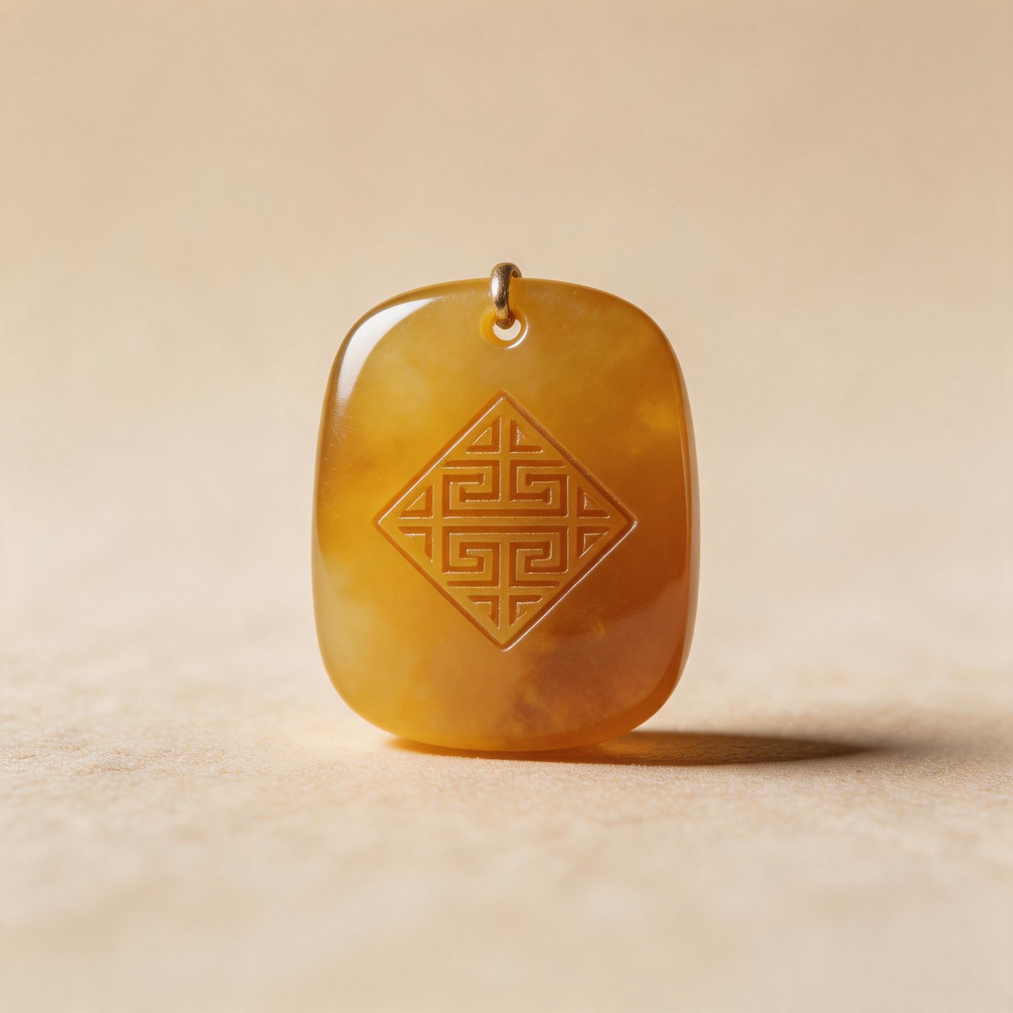 Yellow Agate Geometric Pendant product image showing Yellow Agate and Carving, Polishing
