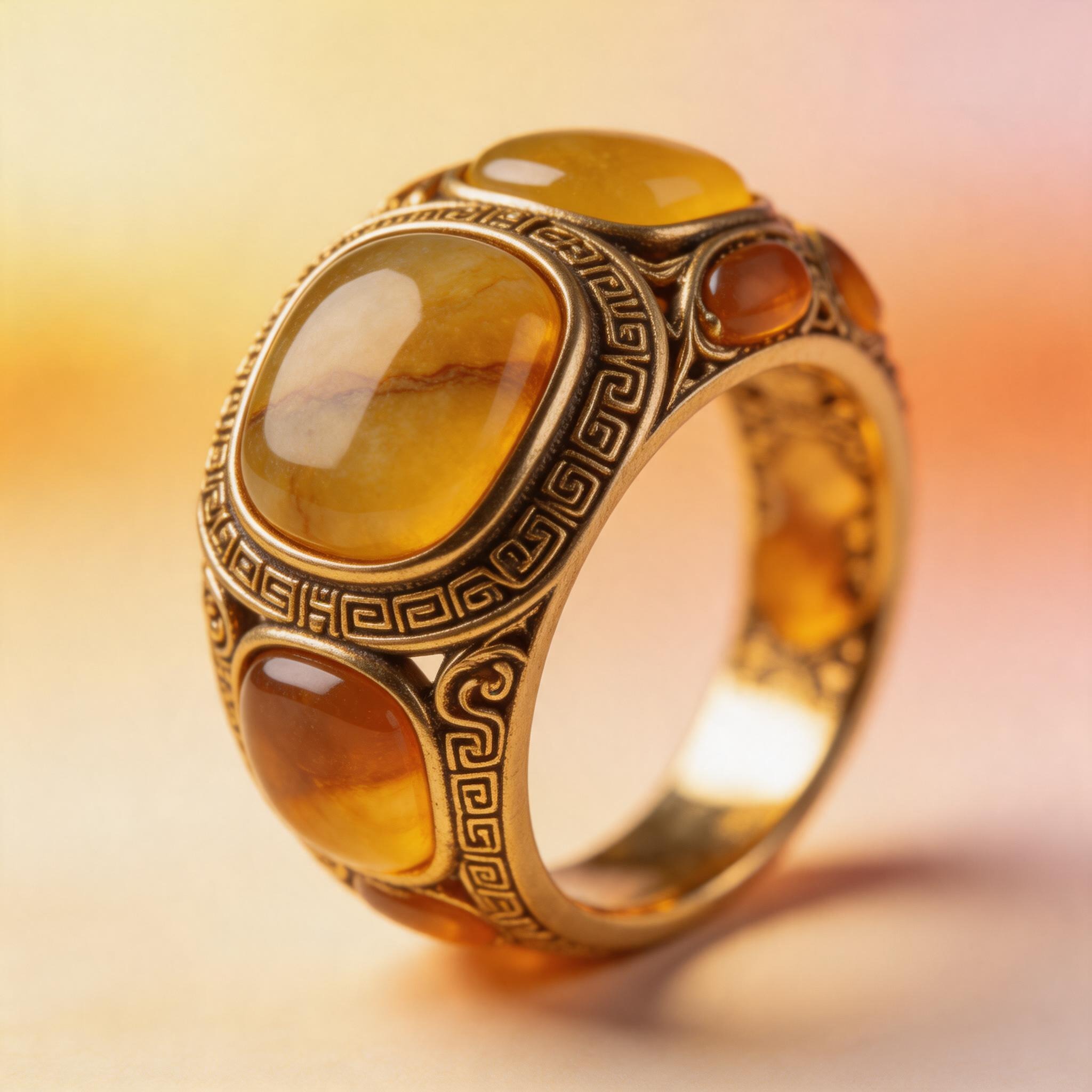 Antique Amber Beeswax Ring product image showing 合金、蜜蜡 and 戒托镶嵌