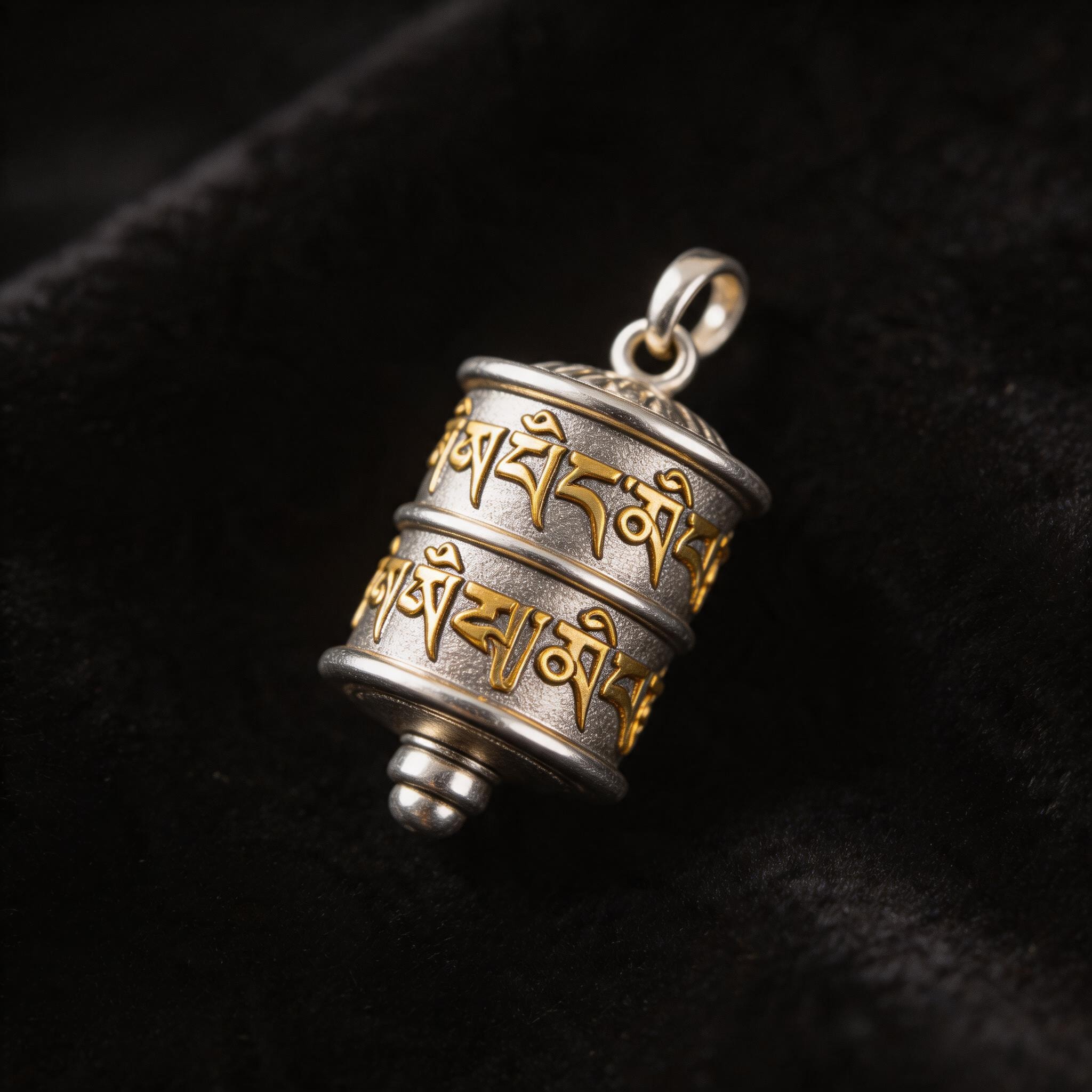 Nepali Silver Prayer Wheel Pendant product image showing Please refer to the product description and inquiry confirmation for final details. and Please refer to the product description and inquiry confirmation for final details.